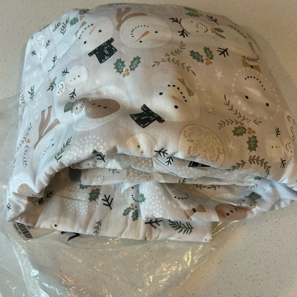 Pottery Barn Kids Organic Flannel Snowman Christmas sheet set Full NWOT